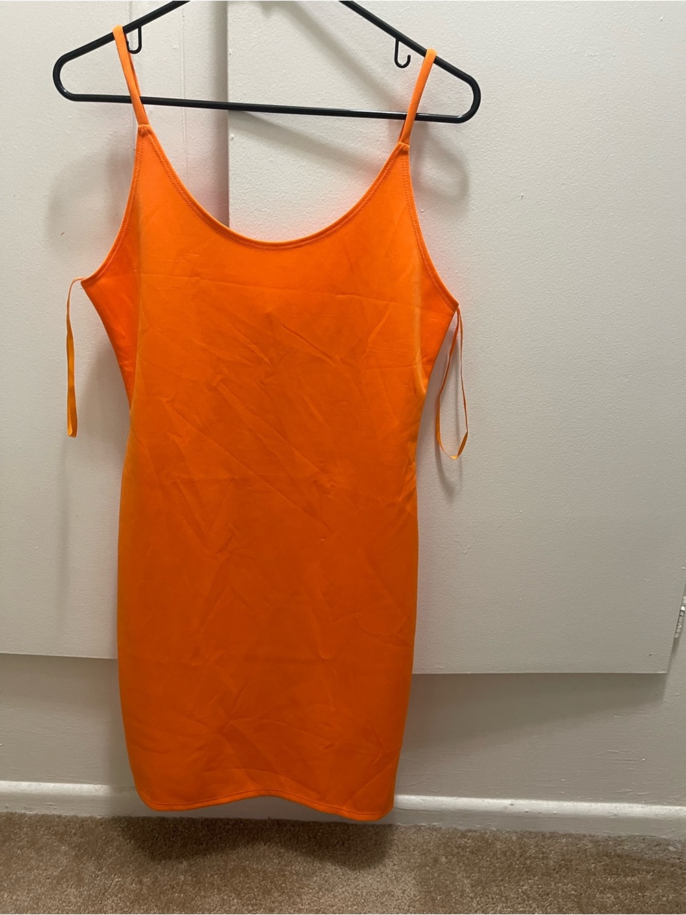 Bright Orange Spaghetti Strap Mini Dress